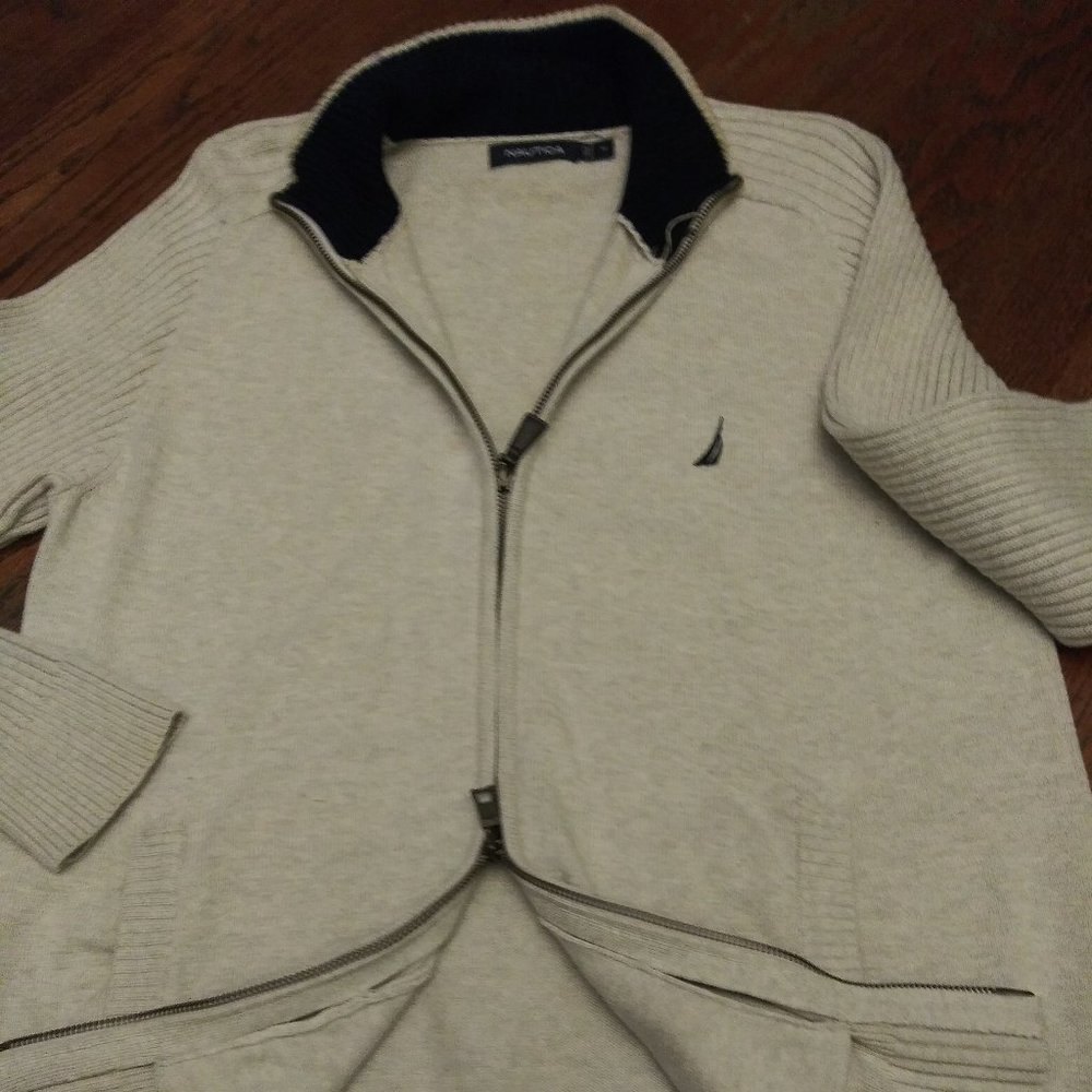 Nautica Men's Sweater Long Sleeve Full Zip BEIGE